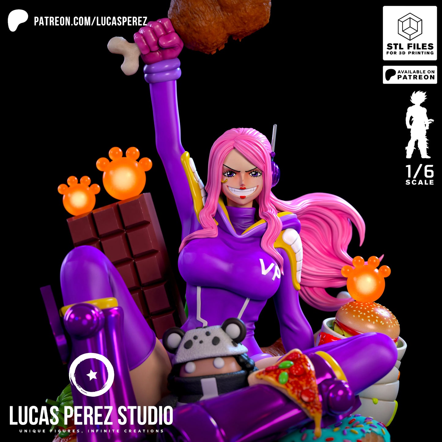 💗 Jewelry Bonney – Figura 3D Edición Banquete Pirata 🍕🍔🍗