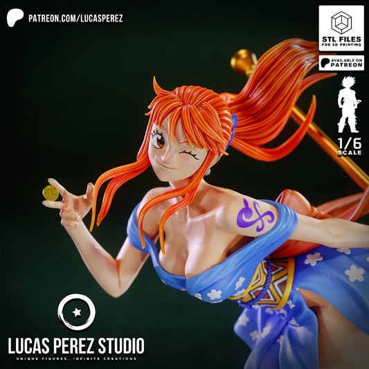 ⚡ Nami – Diosa del Trueno en Kimono 🌩️👘